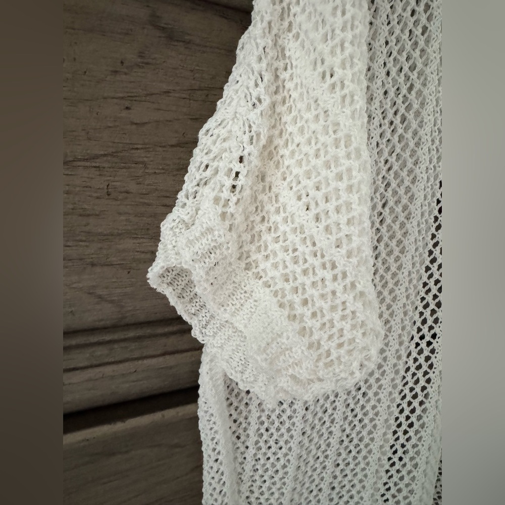 NEW Ivory Crochet Cardigan NWOT Open Front Kimono White Cream Sheer - Picture 8 of 10